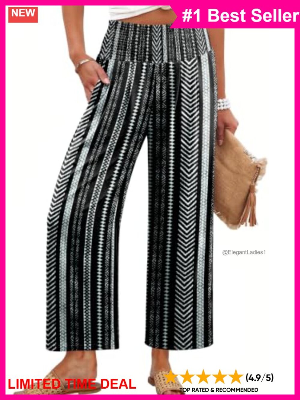 Womens Wide Leg Palazzo Lounge Pants Smocked Waist Pockets